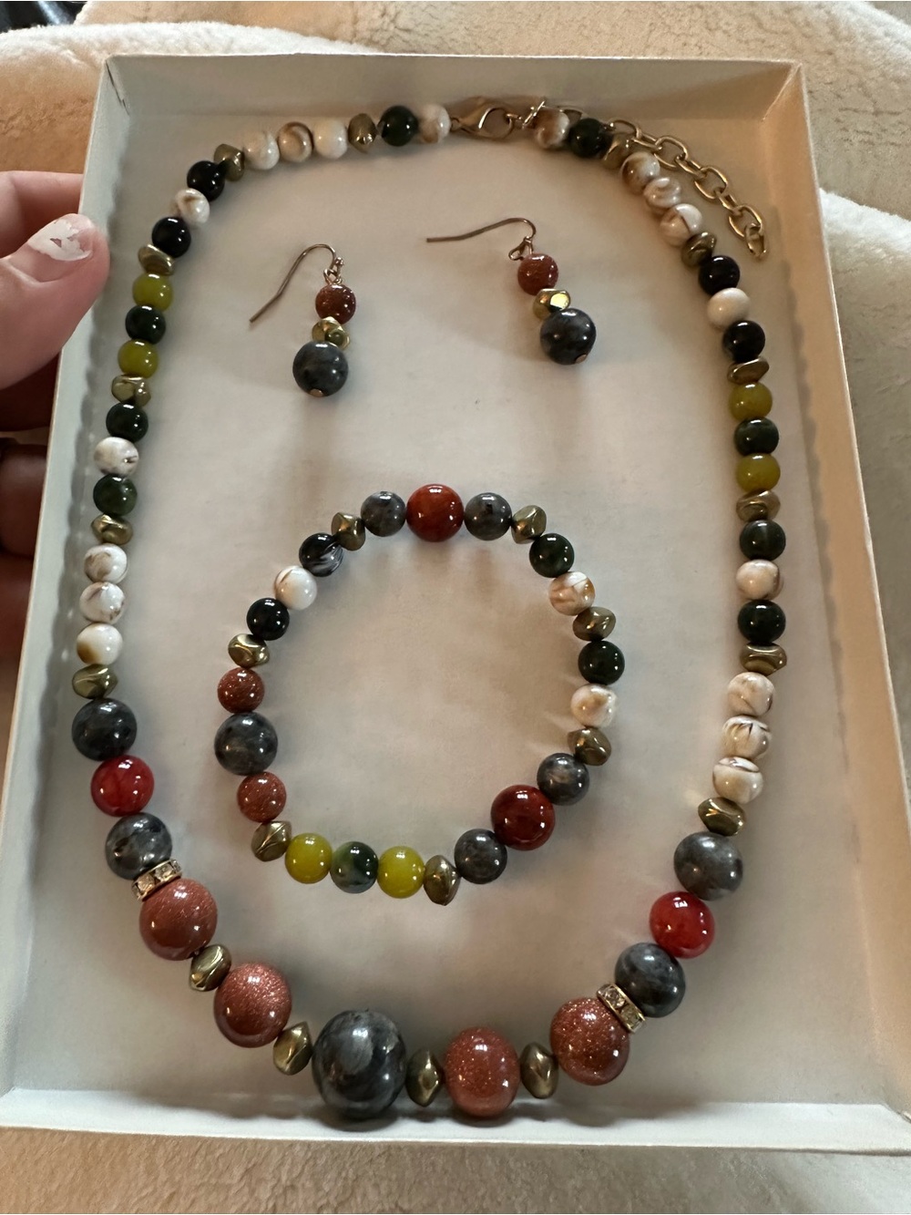 3 Piece Beaded Jewelry Set - Necklace, Bracelet & Earrings